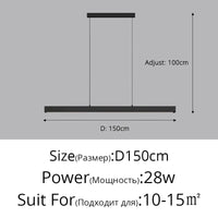 Lustre Suspendu pour Table à Manger - Éclairage d'Intérieur pour une Décoration Maison | Marco Lucetti B Noir 150cm / Blanc chaud, pas de télécommande