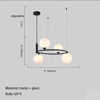 Lustre suspendu SANDYHA nordique noir et or, boule de verre en métal, LED intégrée - Pour salle à manger et salon | Marco Lucetti 4 lumières-noir / Blanc chaud