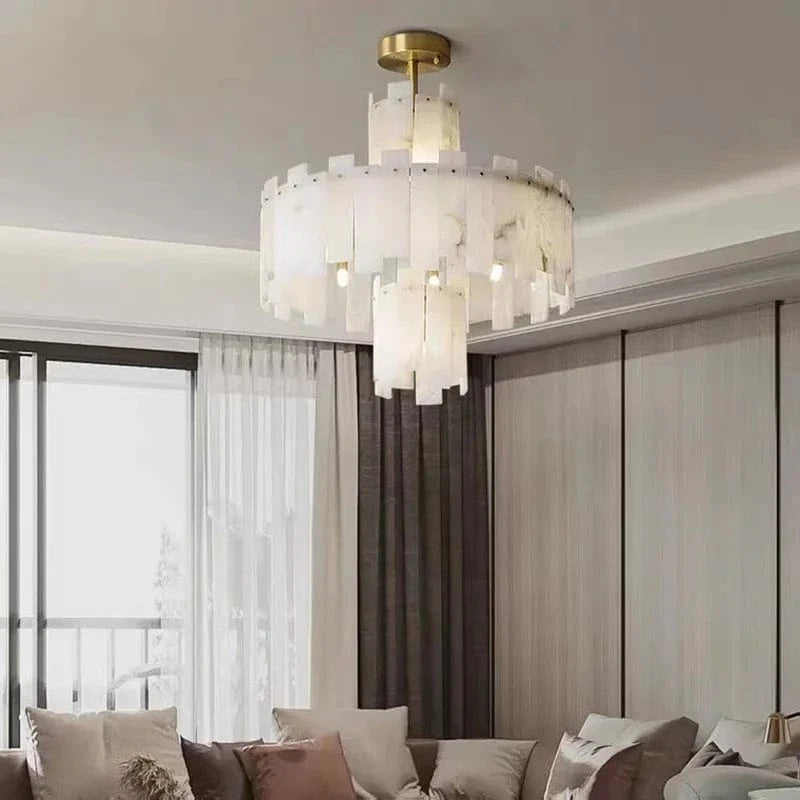 Lustre suspension élégant en marbre naturel LED postmoderne pour villa de luxe | Marco Lucetti