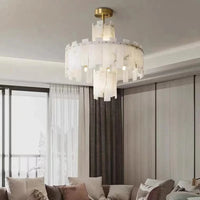 Lustre suspension élégant en marbre naturel LED postmoderne pour villa de luxe | Marco Lucetti