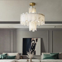 Lustre suspension élégant en marbre naturel LED postmoderne pour villa de luxe | Marco Lucetti