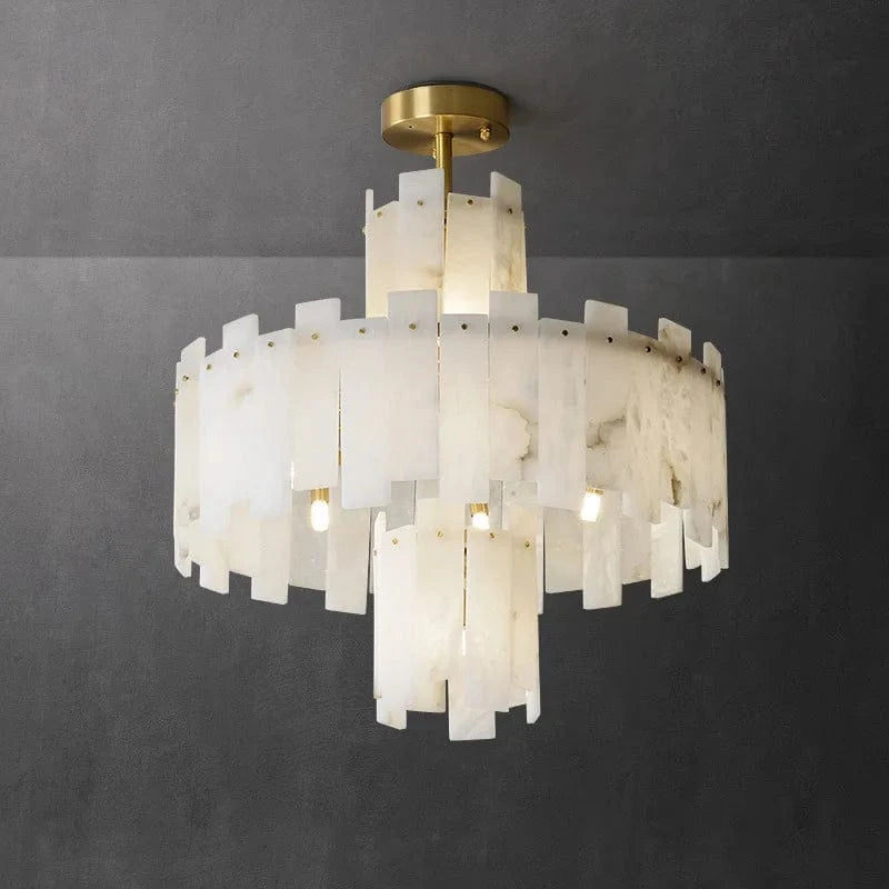 Lustre suspension élégant en marbre naturel LED postmoderne pour villa de luxe | Marco Lucetti