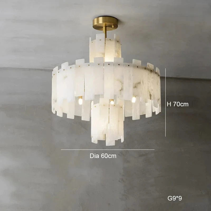 Lustre suspension élégant en marbre naturel LED postmoderne pour villa de luxe | Marco Lucetti A diamètre 60 cm / Cadre argenté / Lumière chaude