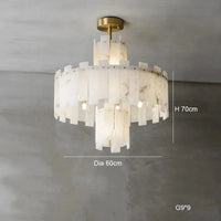 Lustre suspension élégant en marbre naturel LED postmoderne pour villa de luxe | Marco Lucetti A diamètre 60 cm / Cadre argenté / Lumière chaude