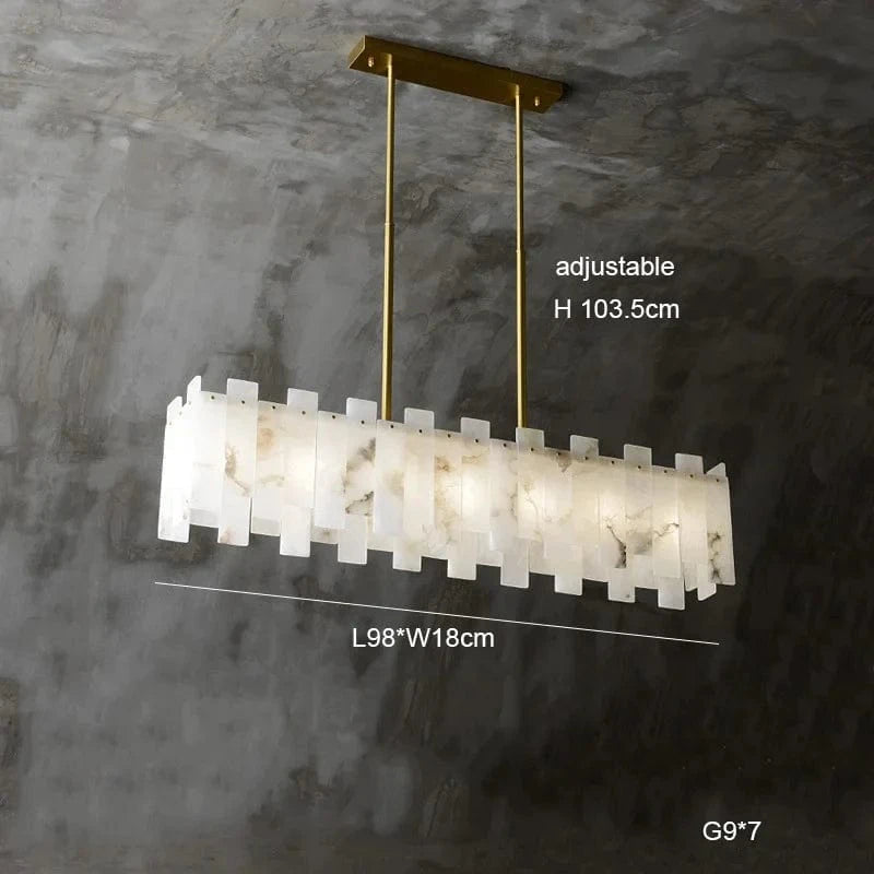 Lustre suspension élégant en marbre naturel LED postmoderne pour villa de luxe | Marco Lucetti C L98cm / Cadre argenté / Lumière chaude