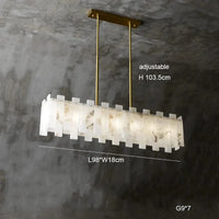 Lustre suspension élégant en marbre naturel LED postmoderne pour villa de luxe | Marco Lucetti C L98cm / Cadre argenté / Lumière chaude
