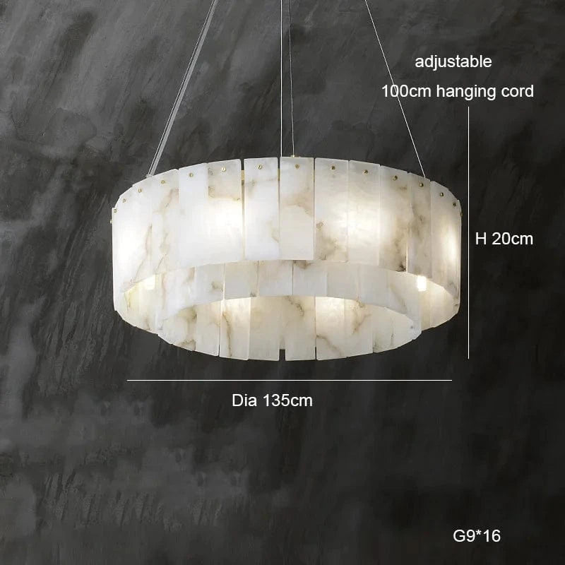 Lustre suspension élégant en marbre naturel LED postmoderne pour villa de luxe | Marco Lucetti Diamètre B 135 cm / Cadre argenté / Lumière chaude
