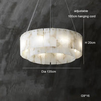 Lustre suspension élégant en marbre naturel LED postmoderne pour villa de luxe | Marco Lucetti Diamètre B 135 cm / Cadre argenté / Lumière chaude