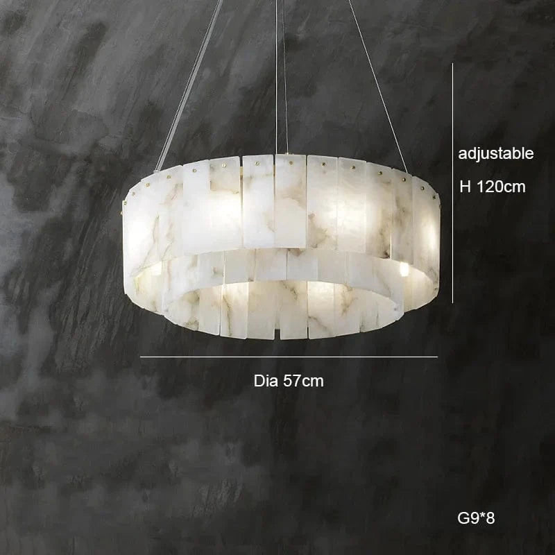 Lustre suspension élégant en marbre naturel LED postmoderne pour villa de luxe | Marco Lucetti Diamètre B 57 cm / Cadre argenté / Lumière chaude