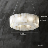 Lustre suspension élégant en marbre naturel LED postmoderne pour villa de luxe | Marco Lucetti Diamètre B 82 cm / Cadre argenté / Lumière chaude