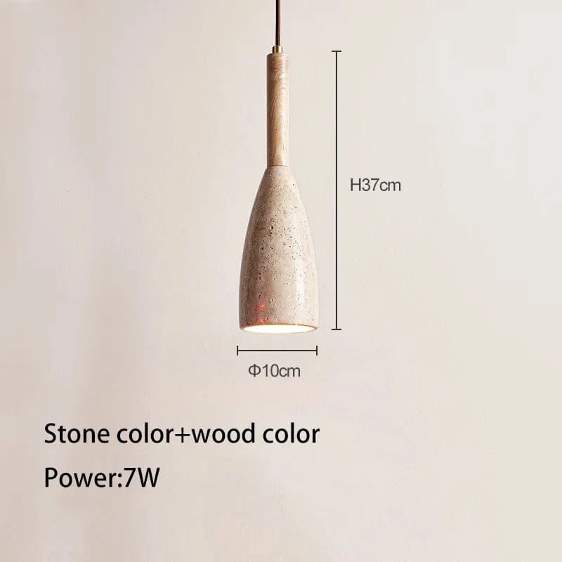 Lustre Suspension LED Grotte de Pierre Jaune Naturel pour Chambre Moderne | Marco Lucetti Couleur pierre et bois / 4000K