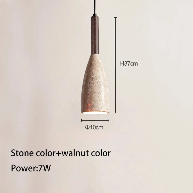 Lustre Suspension LED Grotte de Pierre Jaune Naturel pour Chambre Moderne | Marco Lucetti Pierre et noyer / 3000K