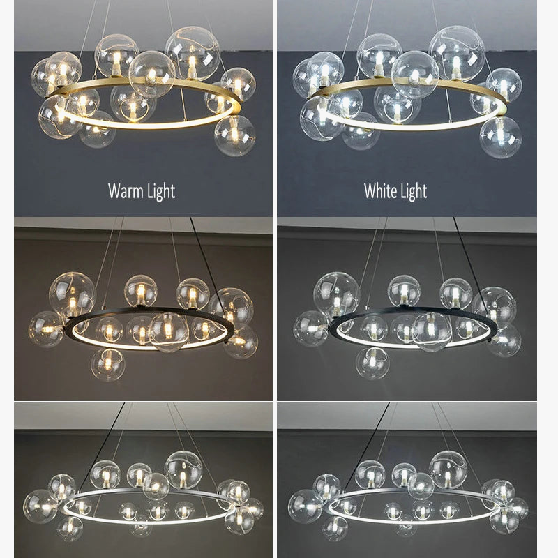 Lustre Verre Moderne LED Noir & Or