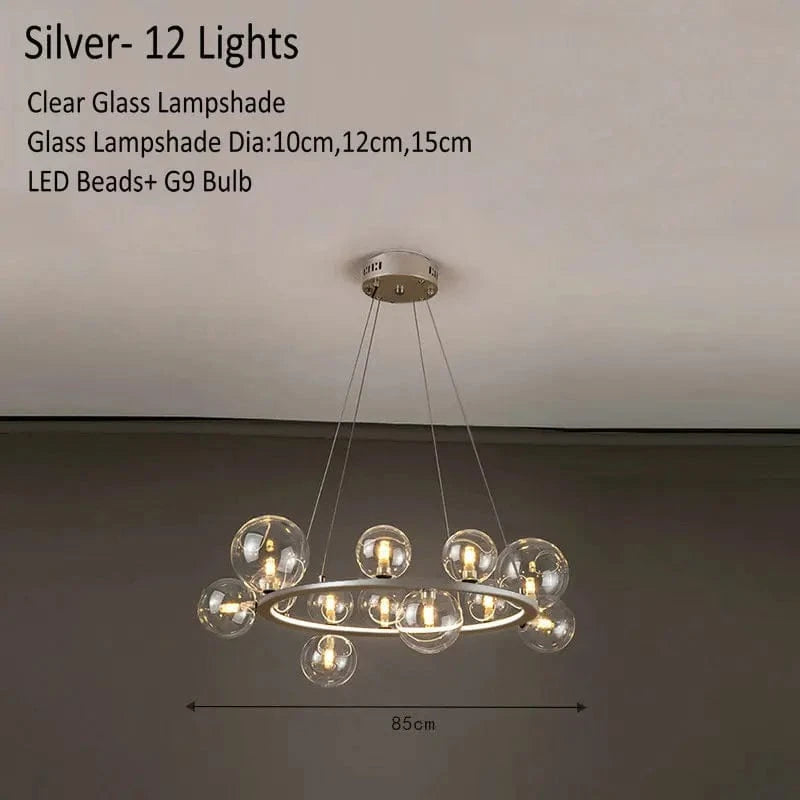 Lustre Verre Moderne LED Noir & Or  | Marco Lucetti Argent 12 Lumières / Lumière chaude
