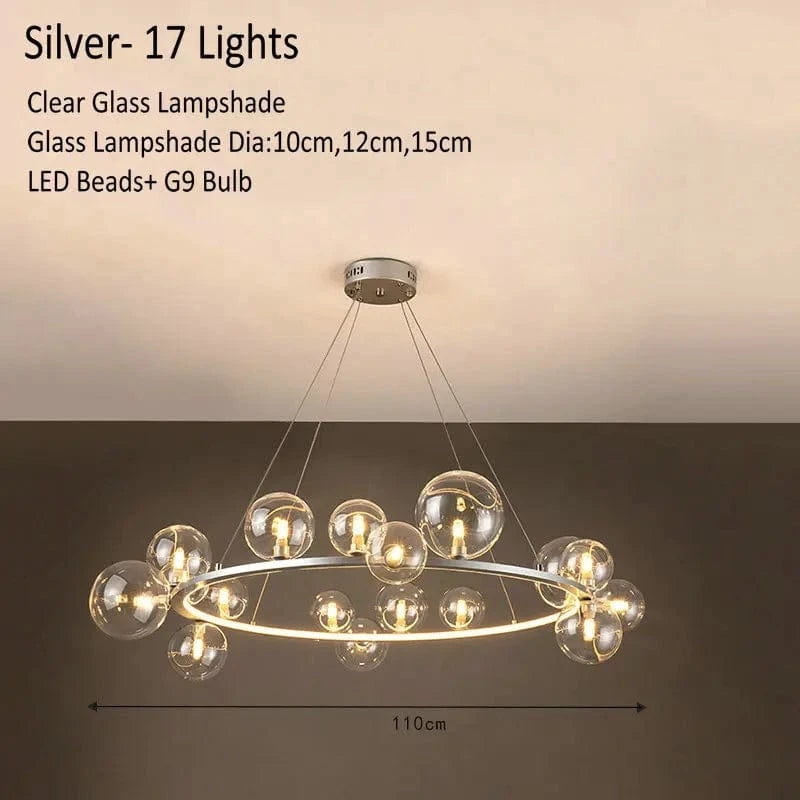 Lustre Verre Moderne LED Noir & Or  | Marco Lucetti Argent 17 Lumières / Lumière chaude