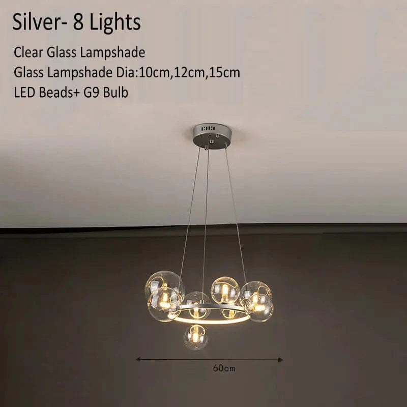 Lustre Verre Moderne LED Noir & Or  | Marco Lucetti Argent 8 Lumières / Lumière chaude