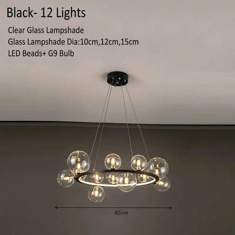 Lustre Verre Moderne LED Noir & Or  | Marco Lucetti Noir 12 Lumières 1 / Lumière chaude