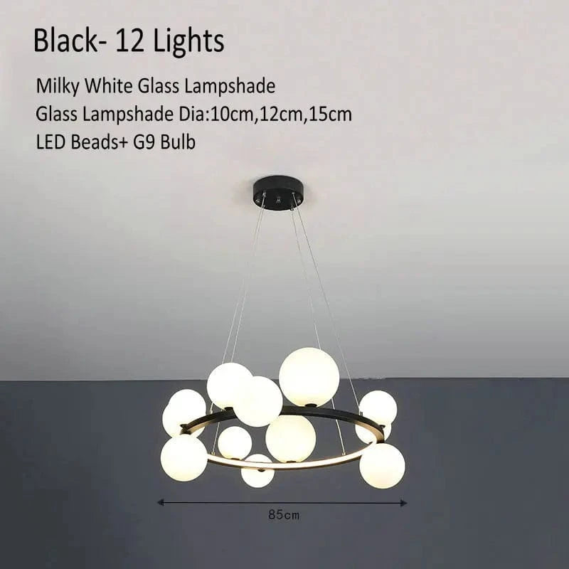 Lustre Verre Moderne LED Noir & Or  | Marco Lucetti Noir 12 Lumières / Lumière chaude