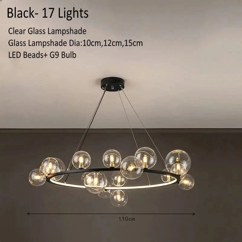 Lustre Verre Moderne LED Noir & Or  | Marco Lucetti Noir 17 Lumières 1 / Lumière chaude