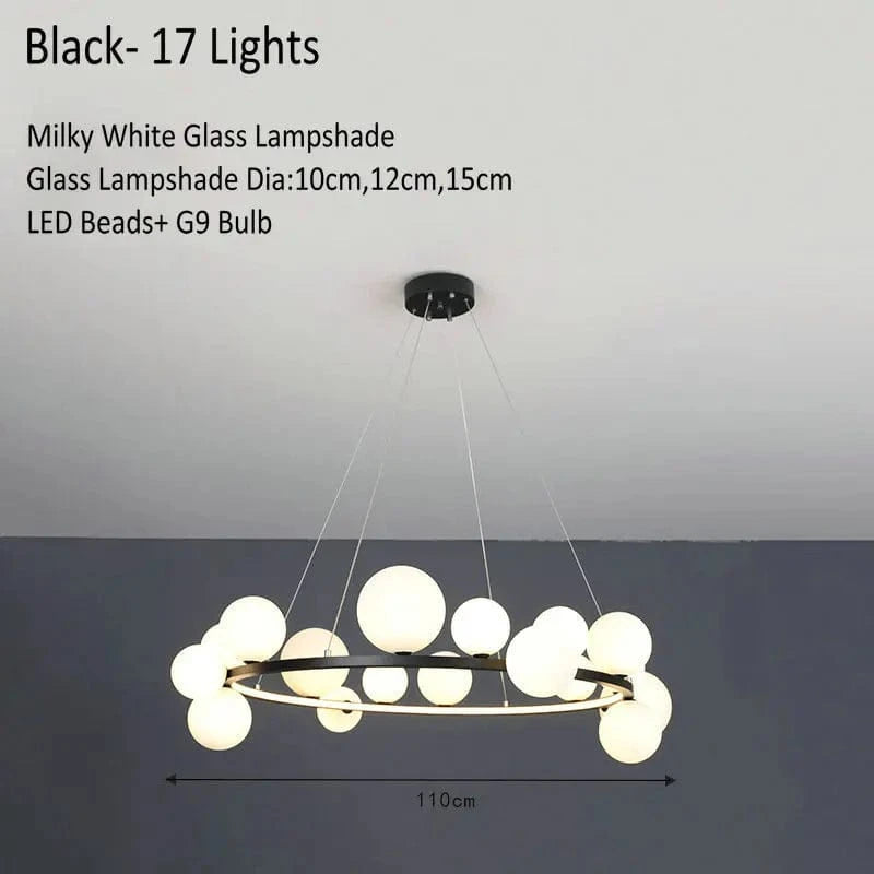 Lustre Verre Moderne LED Noir & Or  | Marco Lucetti Noir 17 Lumières / Lumière chaude