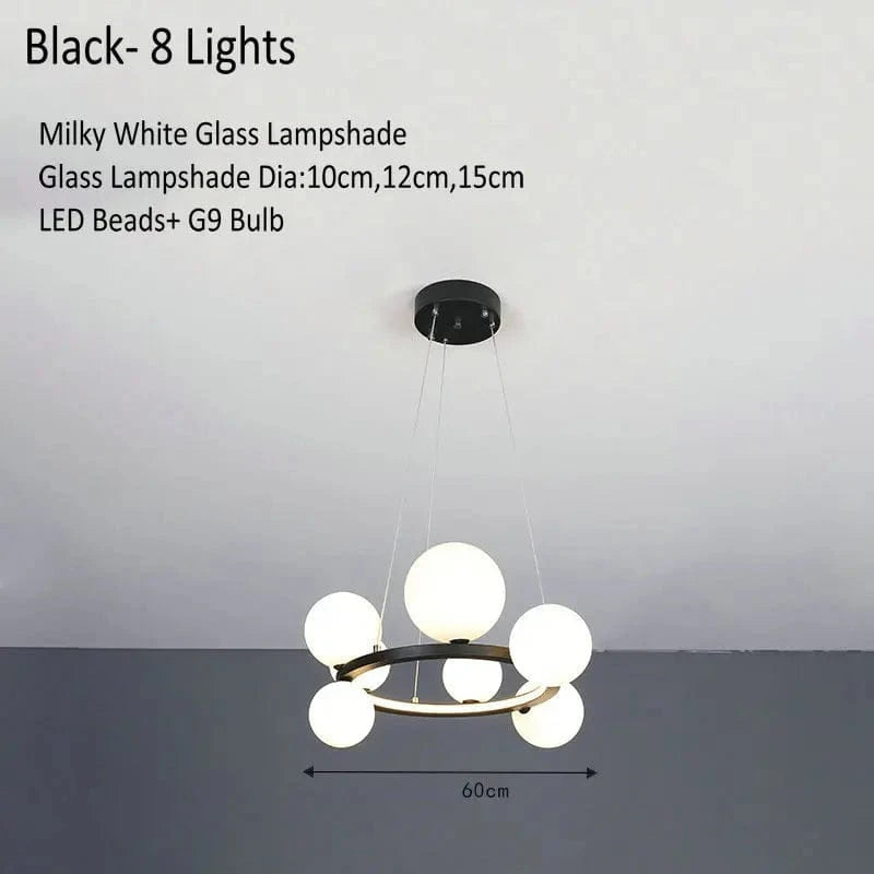 Lustre Verre Moderne LED Noir & Or  | Marco Lucetti Noir 8 lumières / Lumière chaude