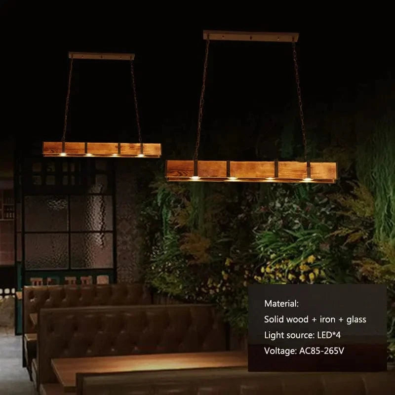 Lustre Vintage Américain en Bois pour Salle à Manger et Bar avec Éclairage Led de Style Industriel | Marco Lucetti