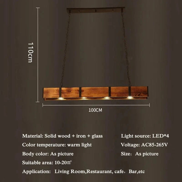 Lustre Vintage Américain en Bois pour Salle à Manger et Bar avec Éclairage Led de Style Industriel | Marco Lucetti