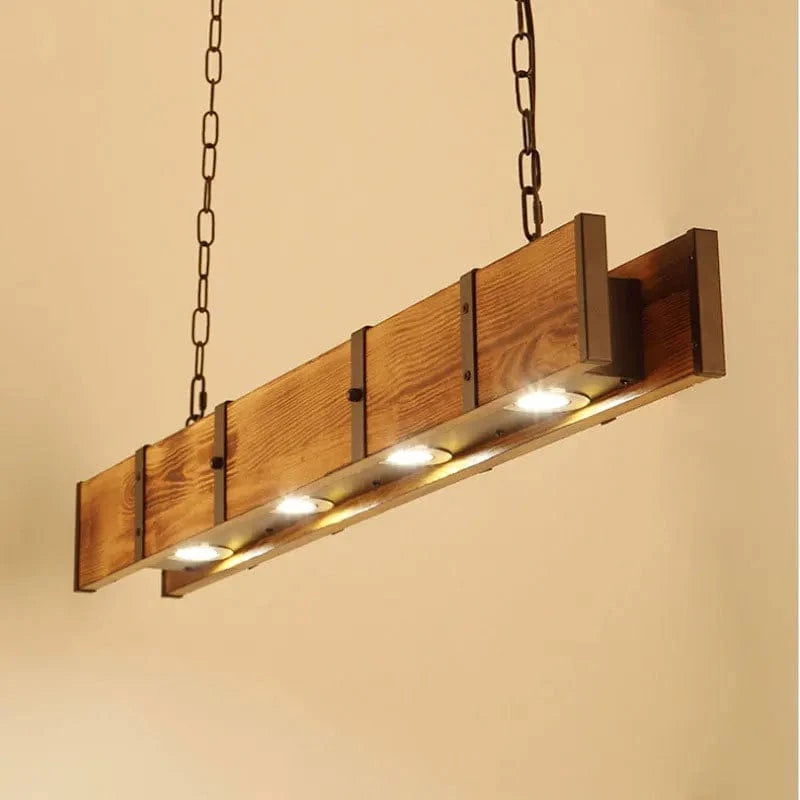 Lustre Vintage Américain en Bois pour Salle à Manger et Bar avec Éclairage Led de Style Industriel | Marco Lucetti