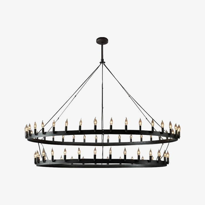 Lustre vintage de luxe avec anneau noir métallique - Boris | Marco Lucetti Double anneaux - 42 ampoules