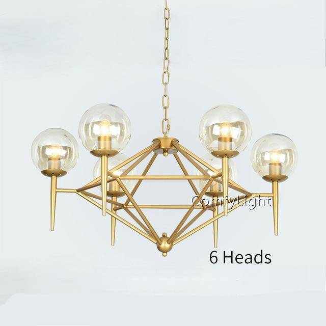 Lustre Vintage Doré et Boule en Verre - Style Loft | Marco Lucetti 6 lampes