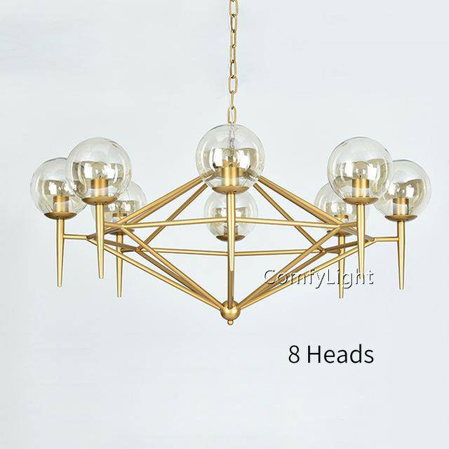 Lustre Vintage Doré et Boule en Verre - Style Loft | Marco Lucetti 8 lampes