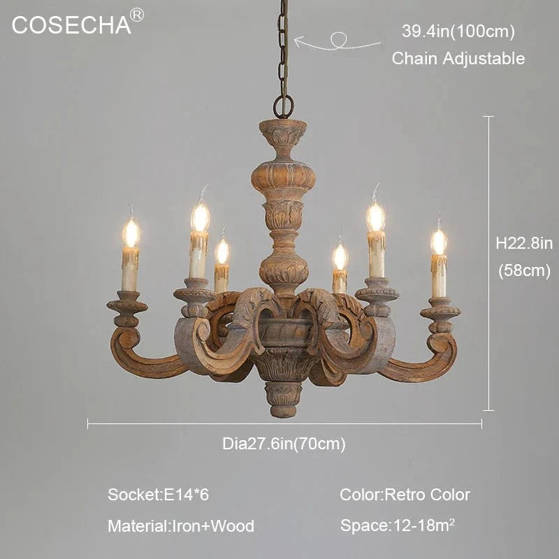 Lustre Vintage en Bois Art Déco Nordique - Éclairage Rétro | Marco Lucetti Couleur vintage 6LT