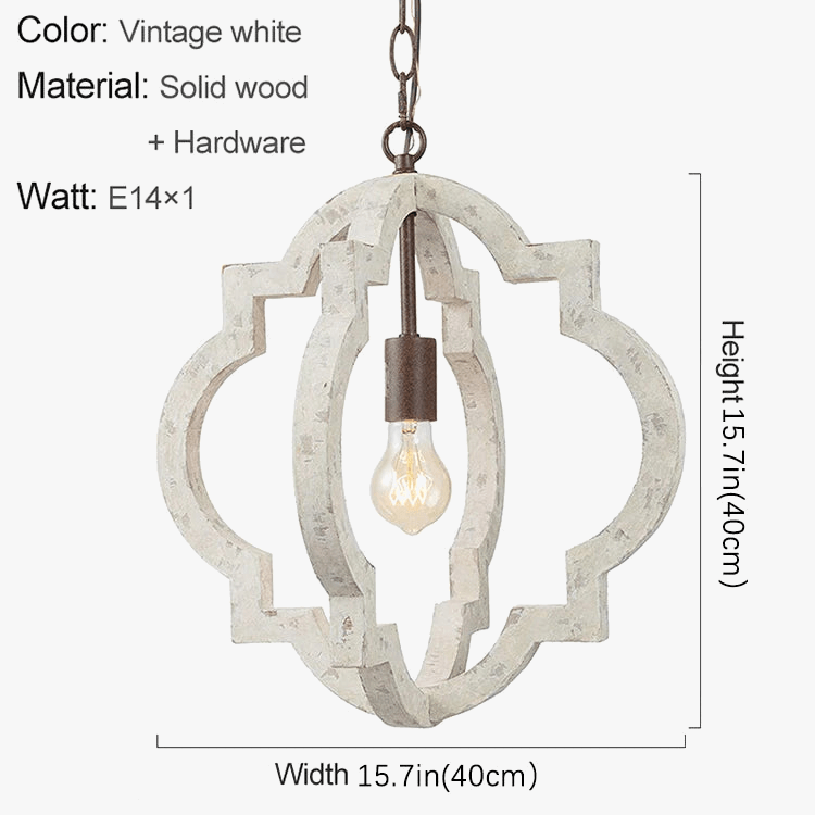 Lustre Vintage en Bois Massif "French-American Style" - Éclairage Rétro Blanc 4 Lumières | Marco Lucetti