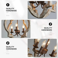 Lustre Vintage en Bois Massif "French-American Style" - Éclairage Rétro Blanc 4 Lumières | Marco Lucetti