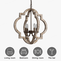 Lustre Vintage en Bois Massif "French-American Style" - Éclairage Rétro Blanc 4 Lumières | Marco Lucetti