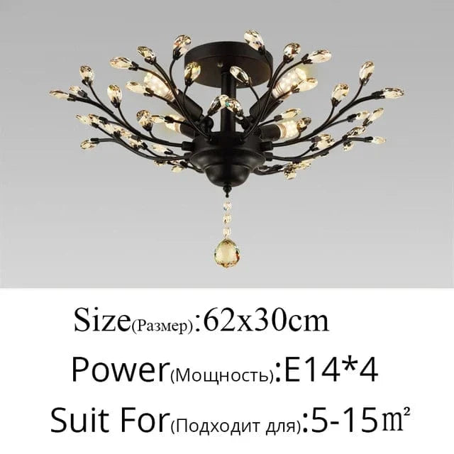Lustre Vintage en Cristal LED Nordique pour Salon et Chambre | Marco Lucetti Noir - 4 têtes C / Pas d&#39;ampoule
