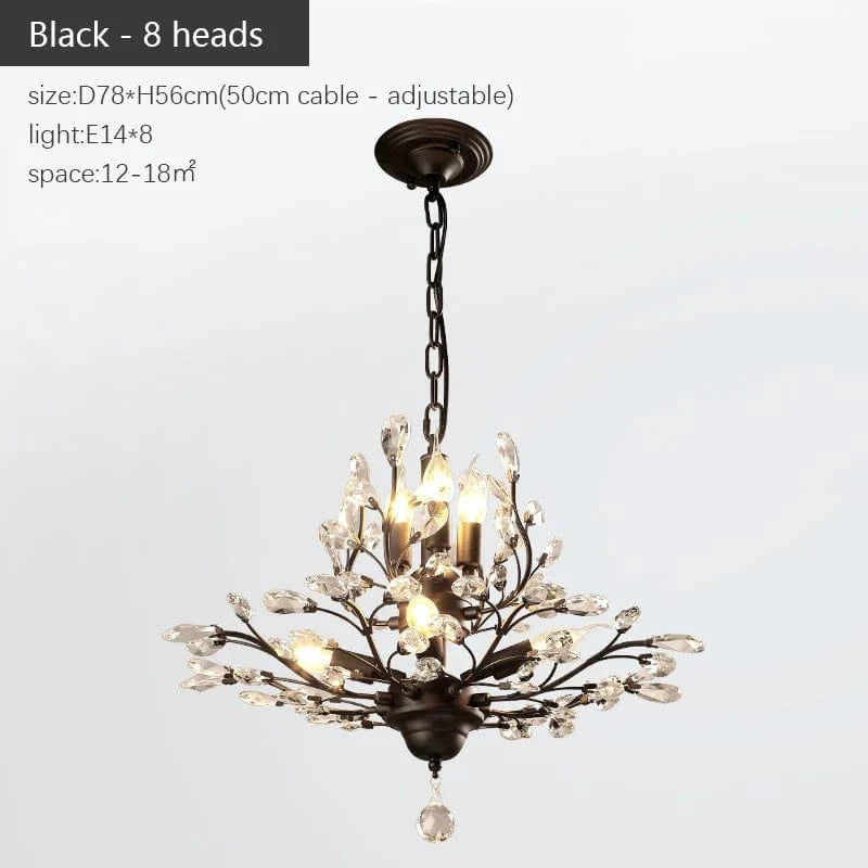 Lustre Vintage en Cristal LED Nordique pour Salon et Chambre | Marco Lucetti Noir - 8 têtes / Pas d&#39;ampoule