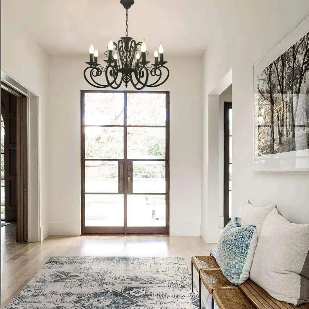 Lustre Vintage en Fer Forgé avec Bougeoirs Métalliques | Marco Lucetti