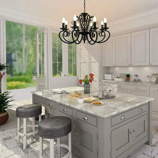 Lustre Vintage en Fer Forgé avec Bougeoirs Métalliques | Marco Lucetti