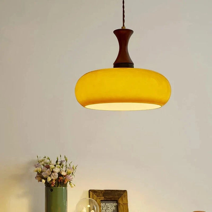 Lustre Vintage en Verre et Bois Massif Japonais à LED | Marco Lucetti