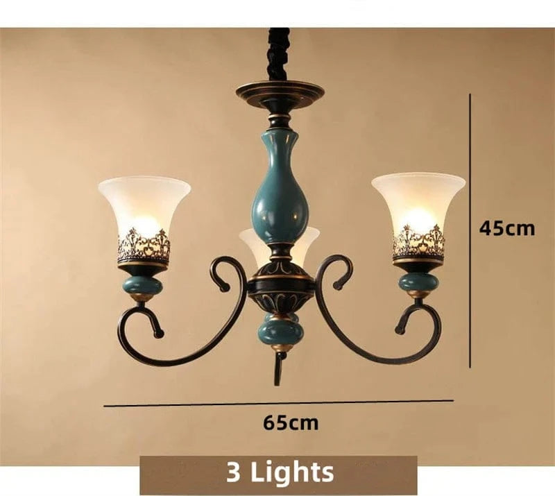 Lustre Vintage Européen en Céramique et Métal - Design Antique | Marco Lucetti 3 lumières / Sans ampoules