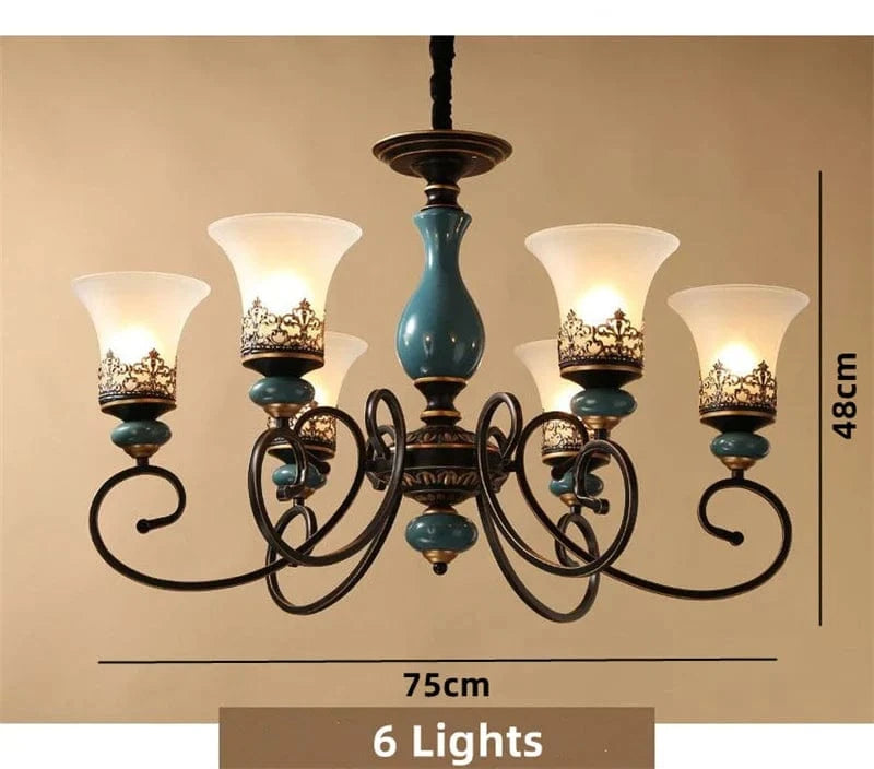 Lustre Vintage Européen en Céramique et Métal - Design Antique | Marco Lucetti 6 lumières / Sans ampoules