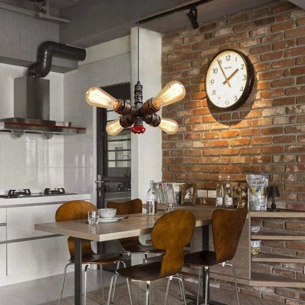 Lustre Vintage Industriel Loft Steampunk Tuyau d'Eau LED | Marco Lucetti Rouiller