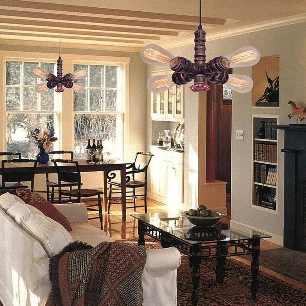 Lustre Vintage Industriel Loft Steampunk Tuyau d'Eau LED | Marco Lucetti Rouiller