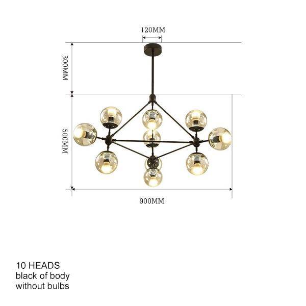 Lustre Vintage Loft avec Boules en Verre Ball | Marco Lucetti Doré / 10 lampes / Ambré