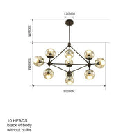 Lustre Vintage Loft avec Boules en Verre Ball | Marco Lucetti Doré / 10 lampes / Ambré