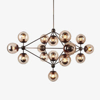 Lustre Vintage Loft avec Boules en Verre Ball | Marco Lucetti Doré / 15 lampes / Ambré
