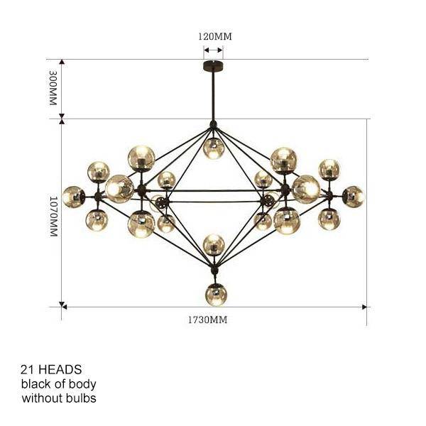 Lustre Vintage Loft avec Boules en Verre Ball | Marco Lucetti Doré / 21 lampes / Ambré