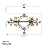 Lustre Vintage Loft avec Boules en Verre Ball | Marco Lucetti Doré / 21 lampes / Ambré