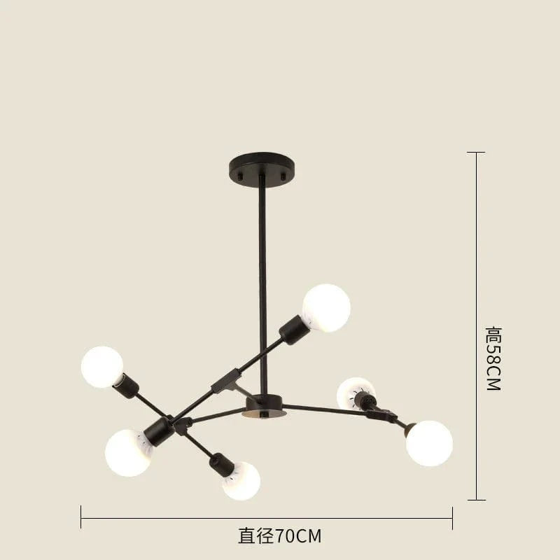 Lustre Vintage Nordique Moderne pour Restaurants Eclatants | Marco Lucetti Noir 6 têtes